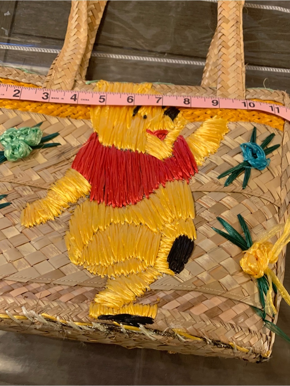 Handwoven Straw Tote with Winnie the Pooh. - Picture 6 of 6